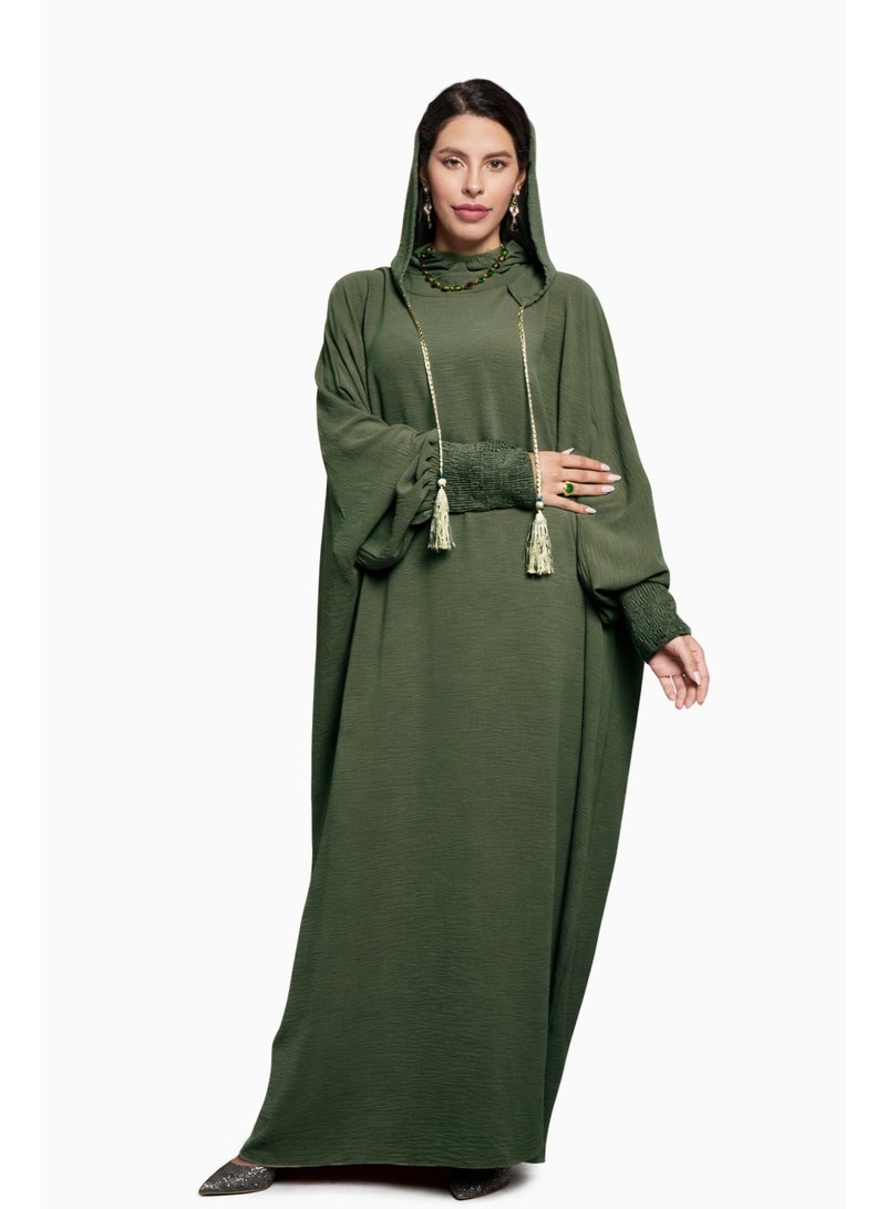 SHOWDAY Women’s Hooded Abaya Dress, Long Loose Modest Kaftan Jalabiya with Wide Sleeves, Elegant Islamic Maxi Dress for Daily Wear & Ramadan - Image 1